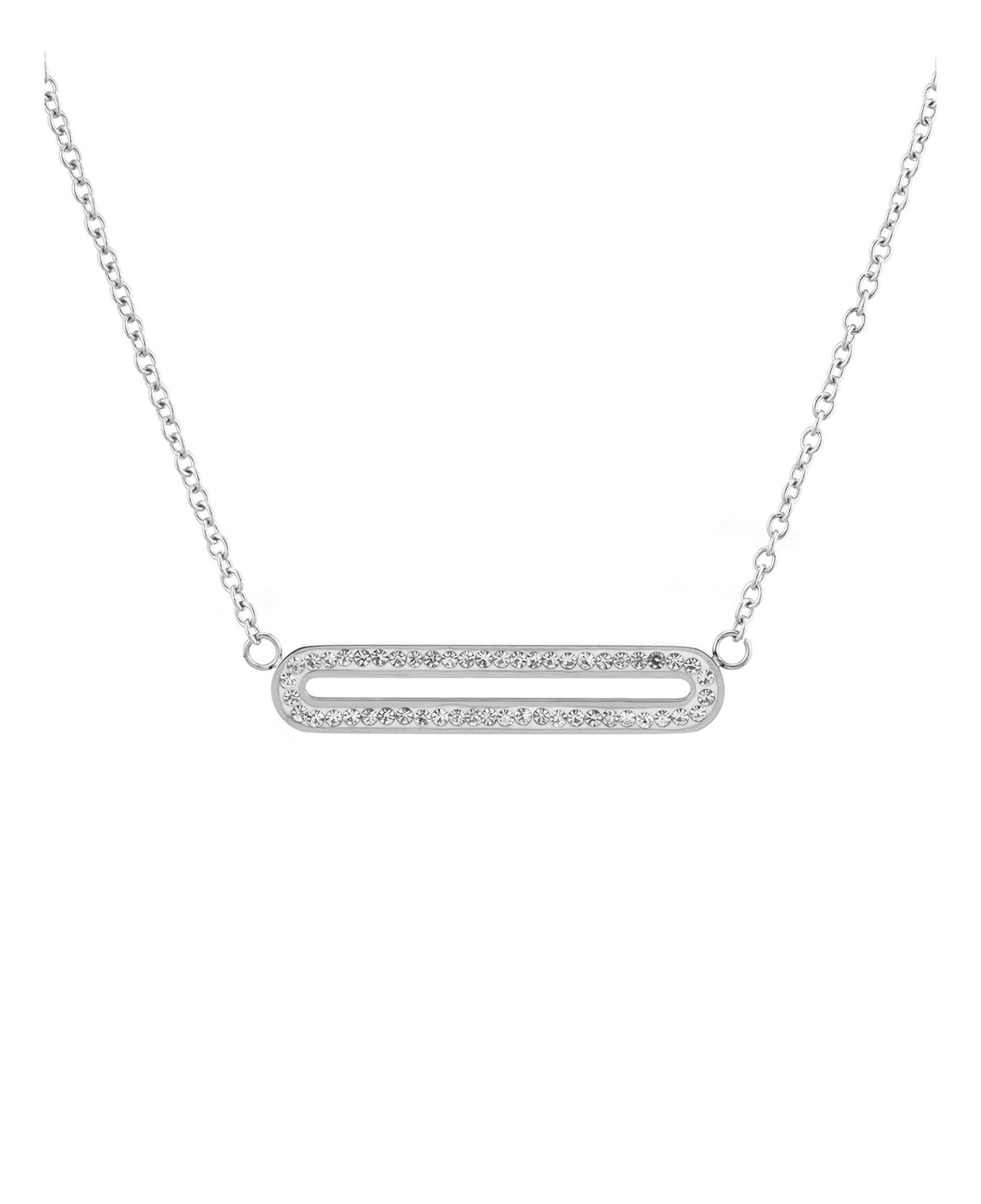 Collier en acier massif motif rectangle avec pierres