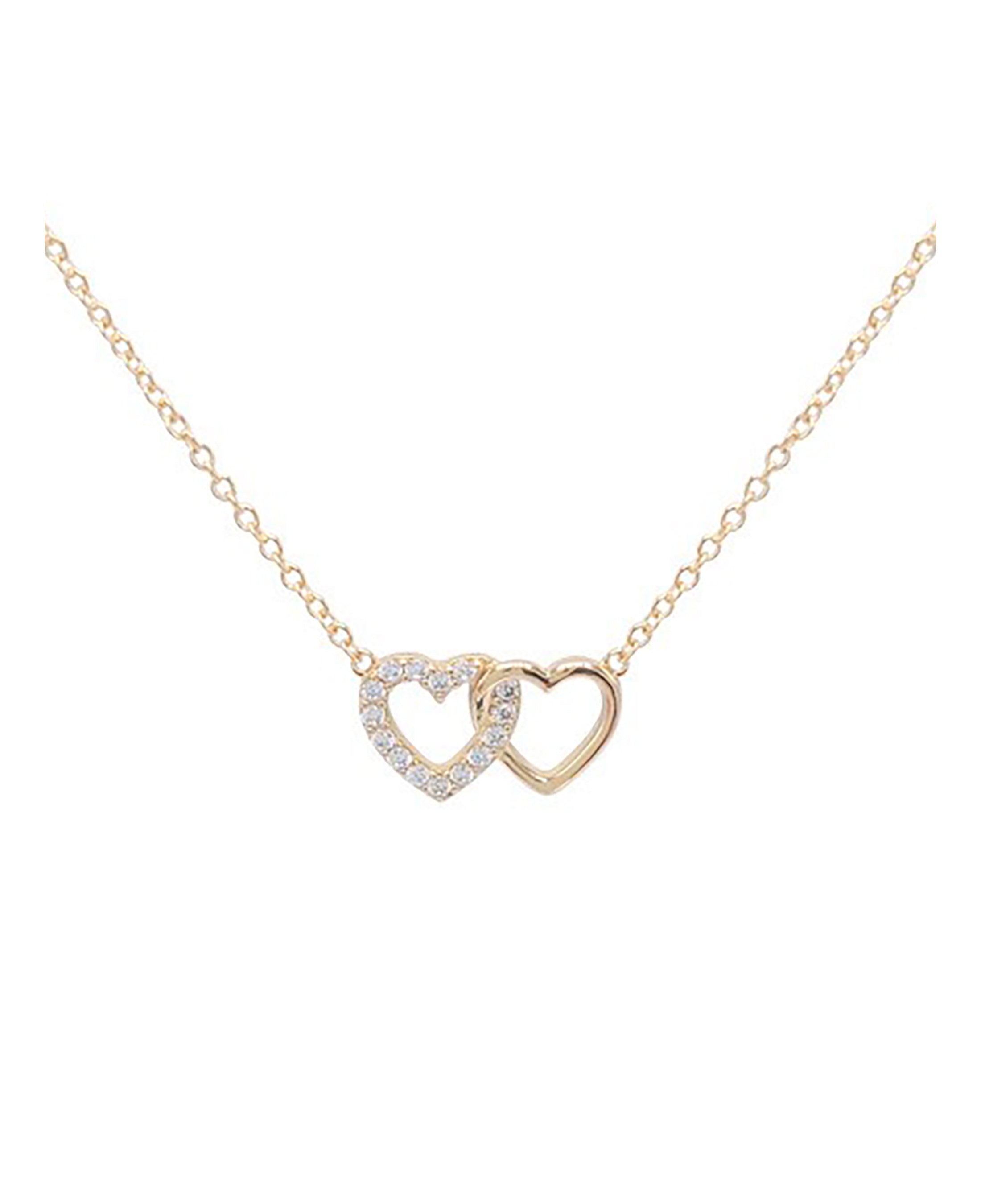 COLLIER EN PLAQUE OR 2 COEURS AVEC PIERRES