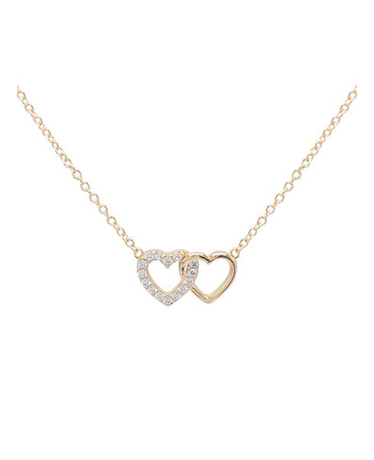 Vergulde ketting met 2 harten en stenen