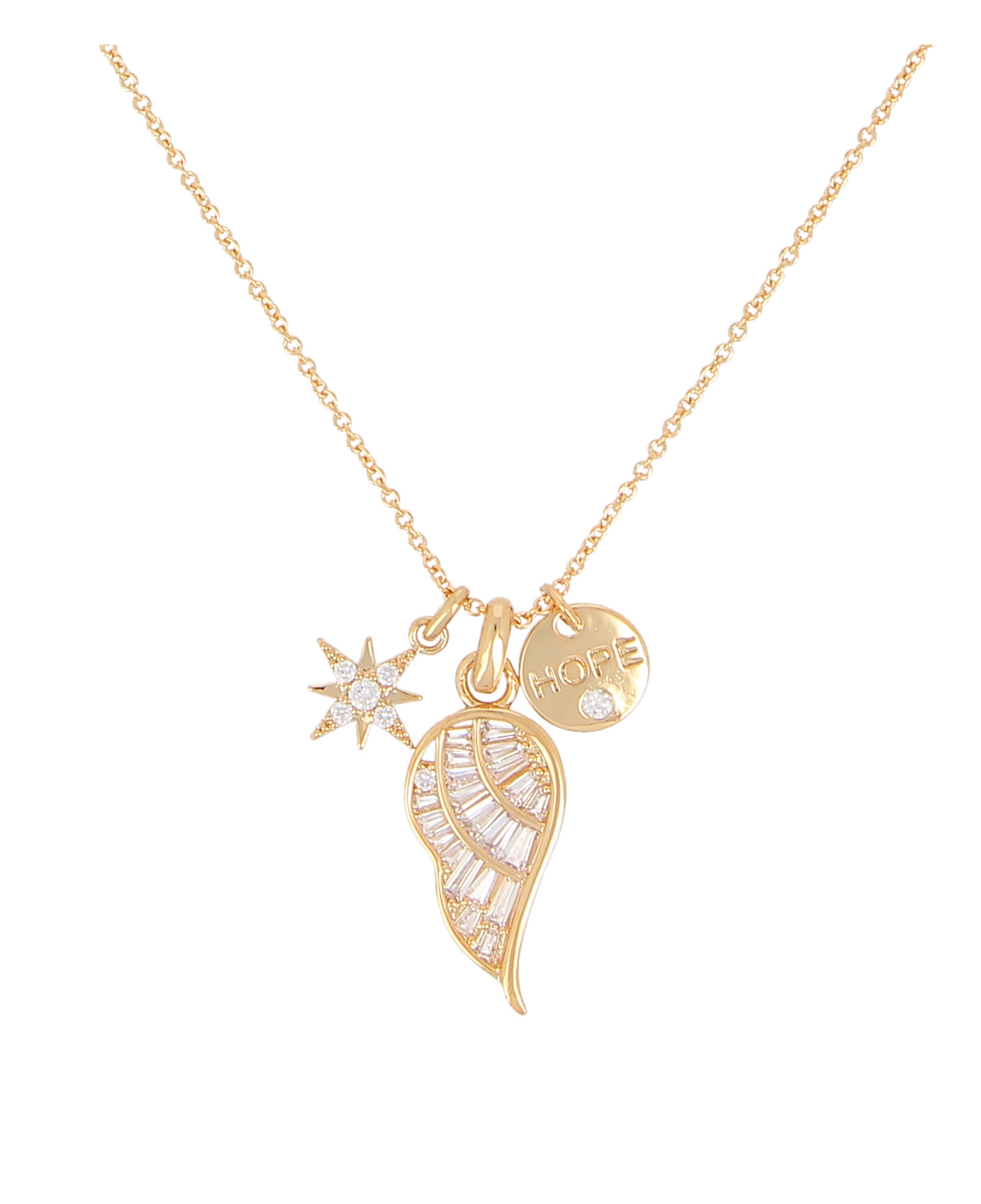 COLLIER EN PLAQUE OR AILE ET ETOILE AVEC PIERRES ET PASTILLES AVEC PIERRE ET "HOPE"
