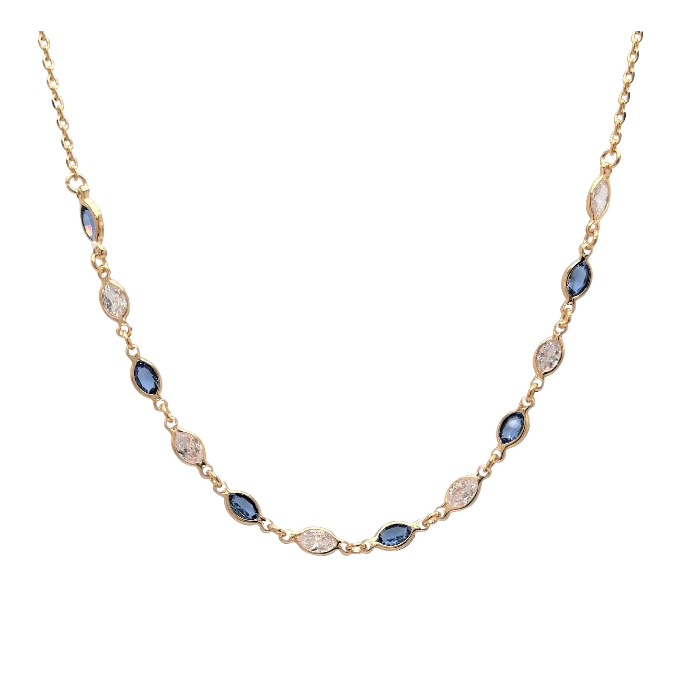 COLLIER EN PLAQUE OR PIERRES BLANCHES ET BLEUES