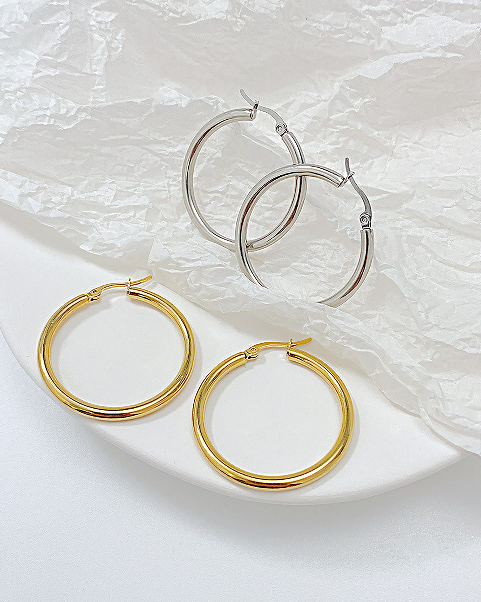 Créoles en acier doré 3,5 cm