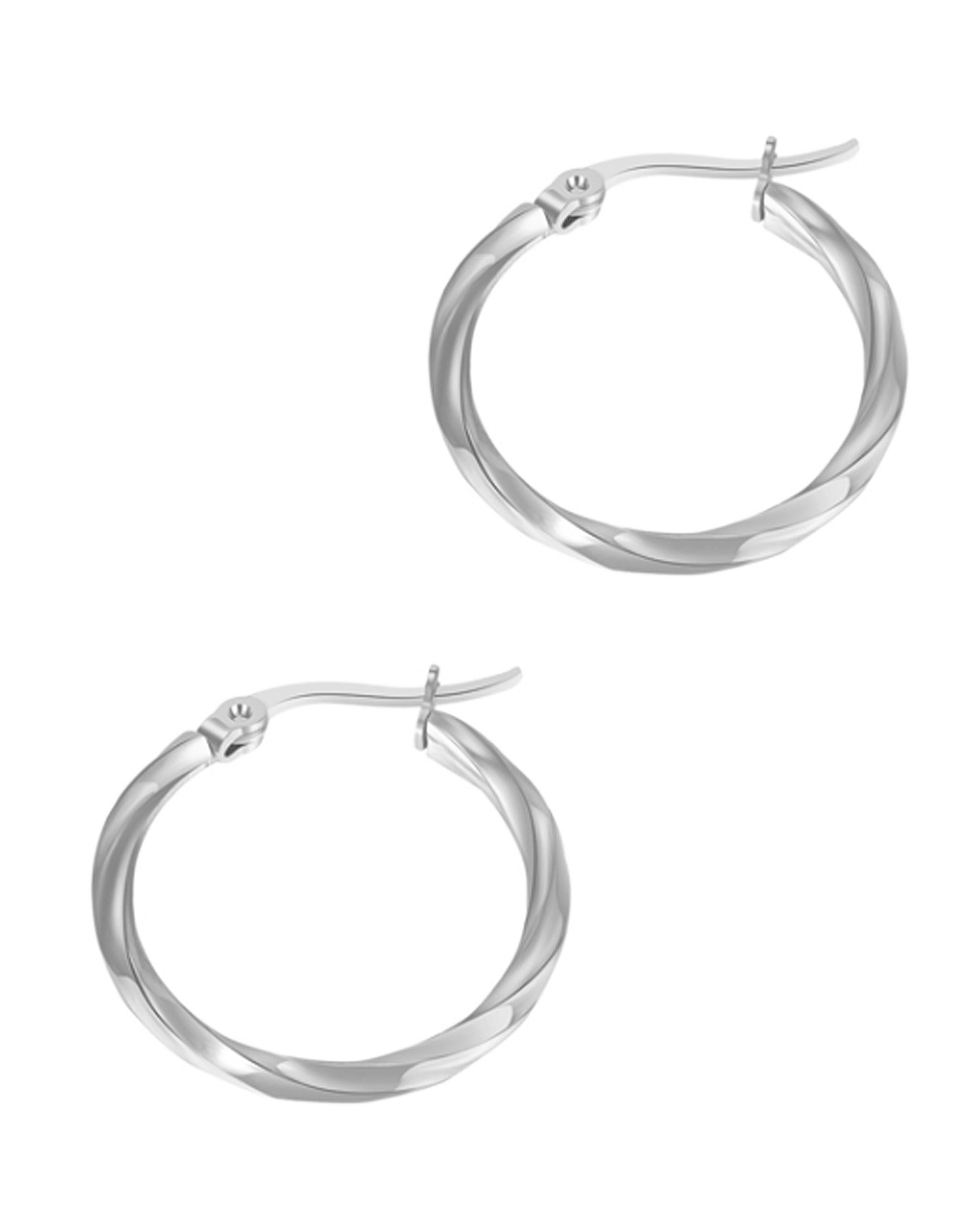 Créoles torsadées en acier massif rhodié 5 mm