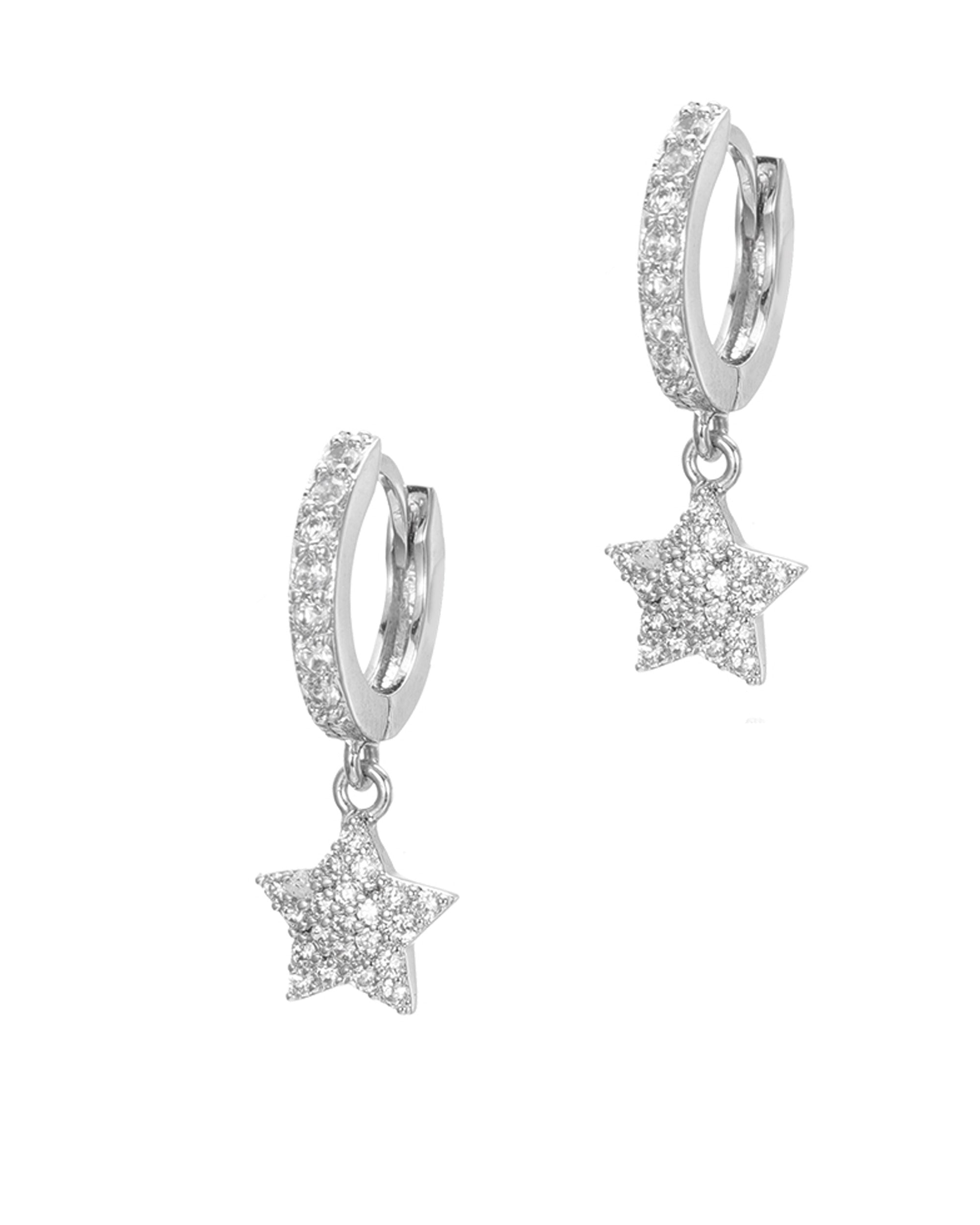 Créoles en argent massif serties de pierres avec étoile pendante