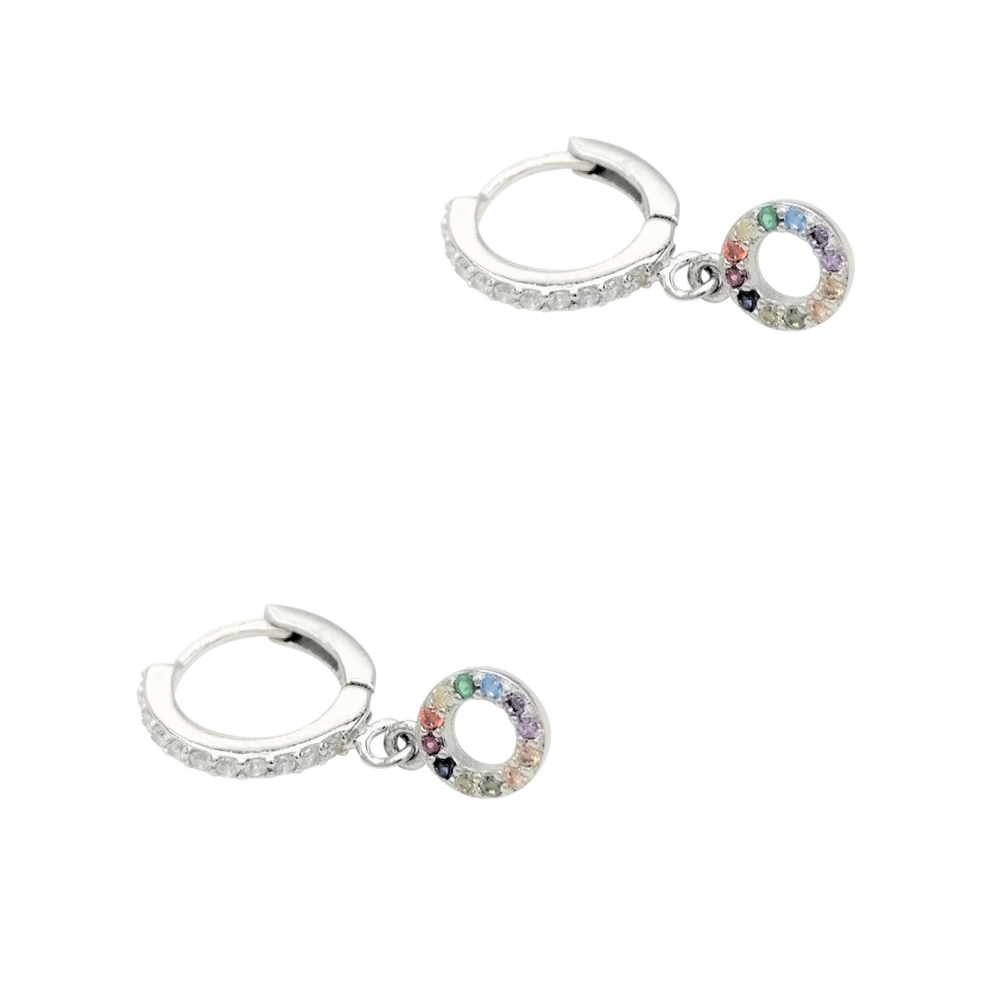 CREOLES EN ARGENT AVEC PIERRES ET CERCLE MULTICOLORE PENDANT