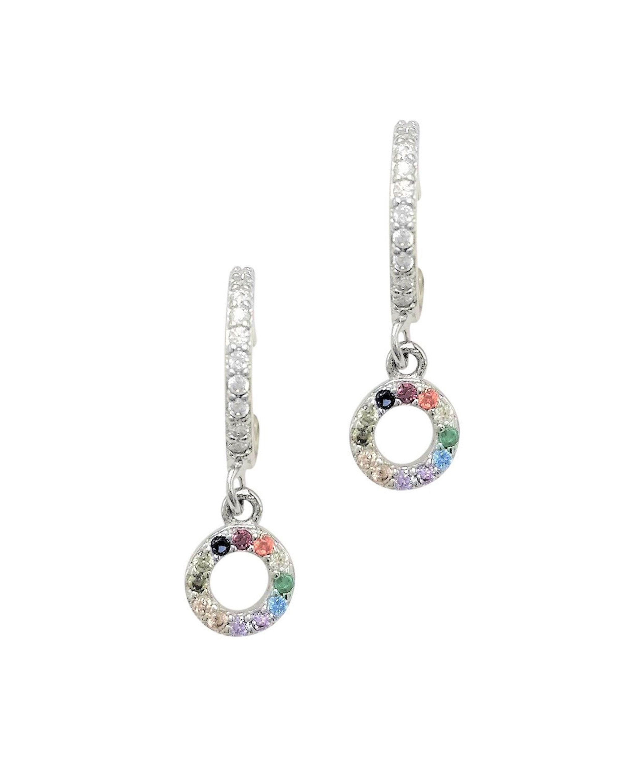 CREOLES EN ARGENT AVEC PIERRES ET CERCLE MULTICOLORE PENDANT