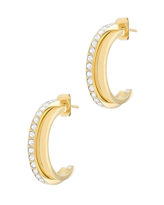 Demi créoles en acier doré 2 rangs avec strass