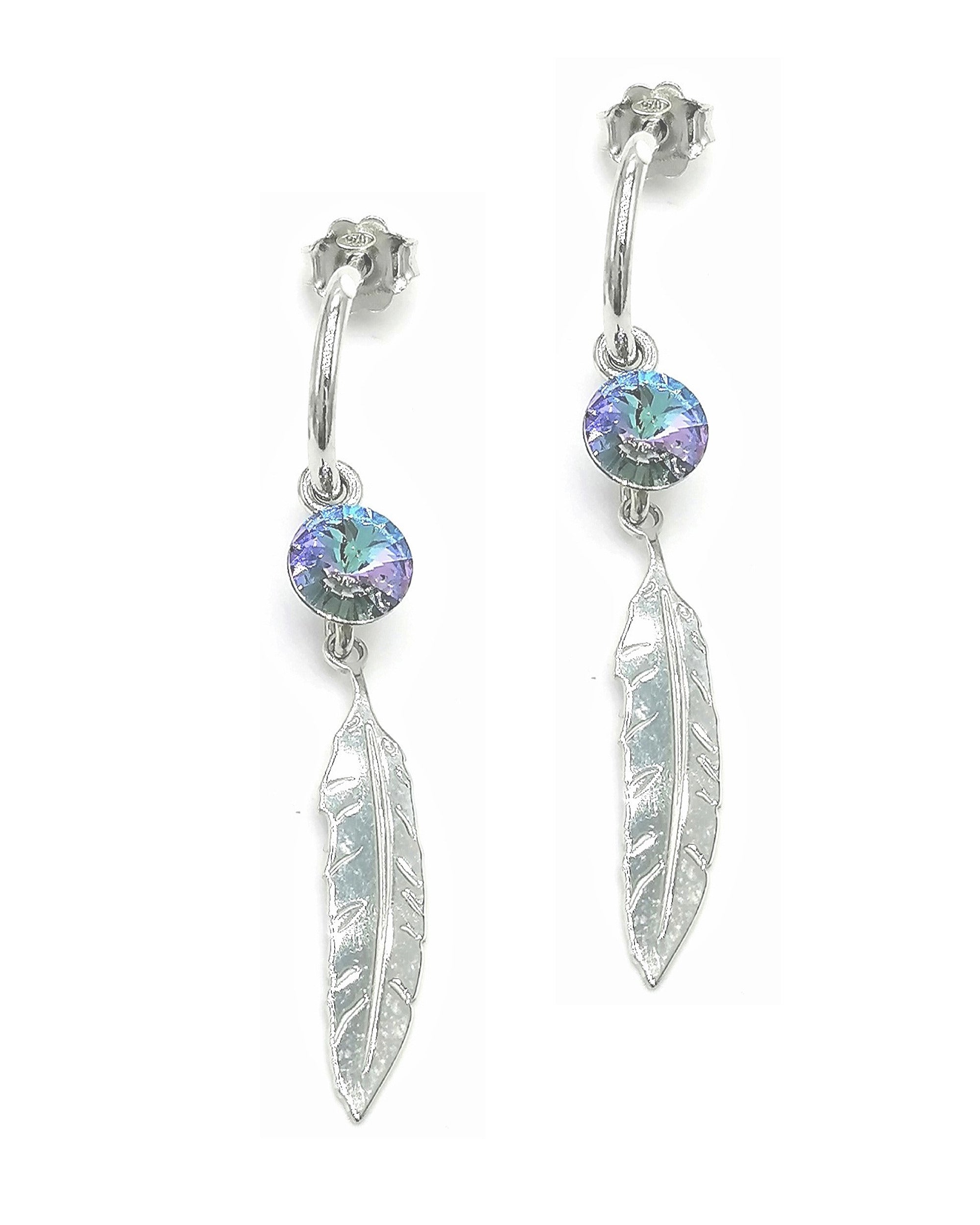 Boucles d'oreilles en argent plume et cristal Swarovski