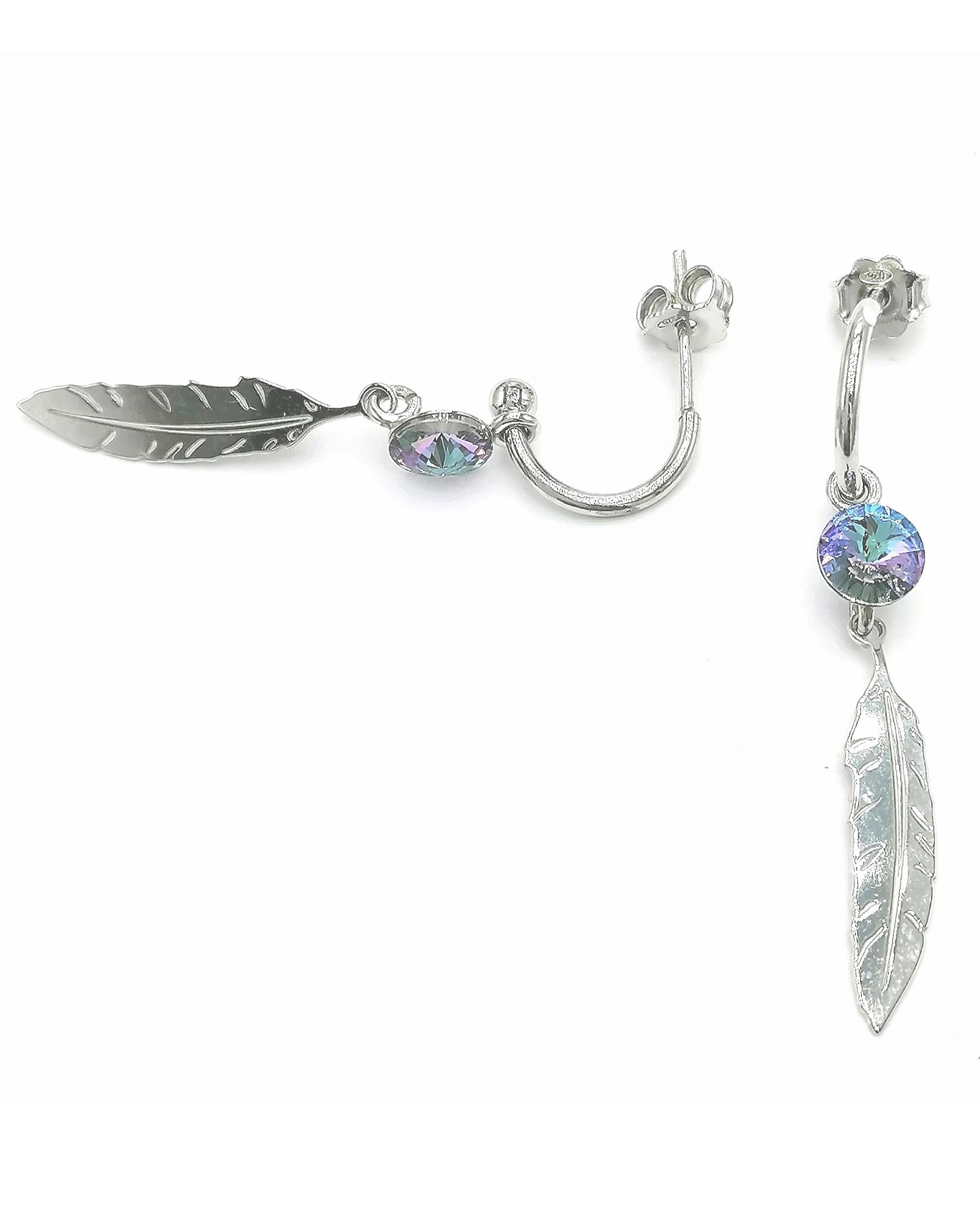 Boucles d'oreilles en argent plume et cristal Swarovski