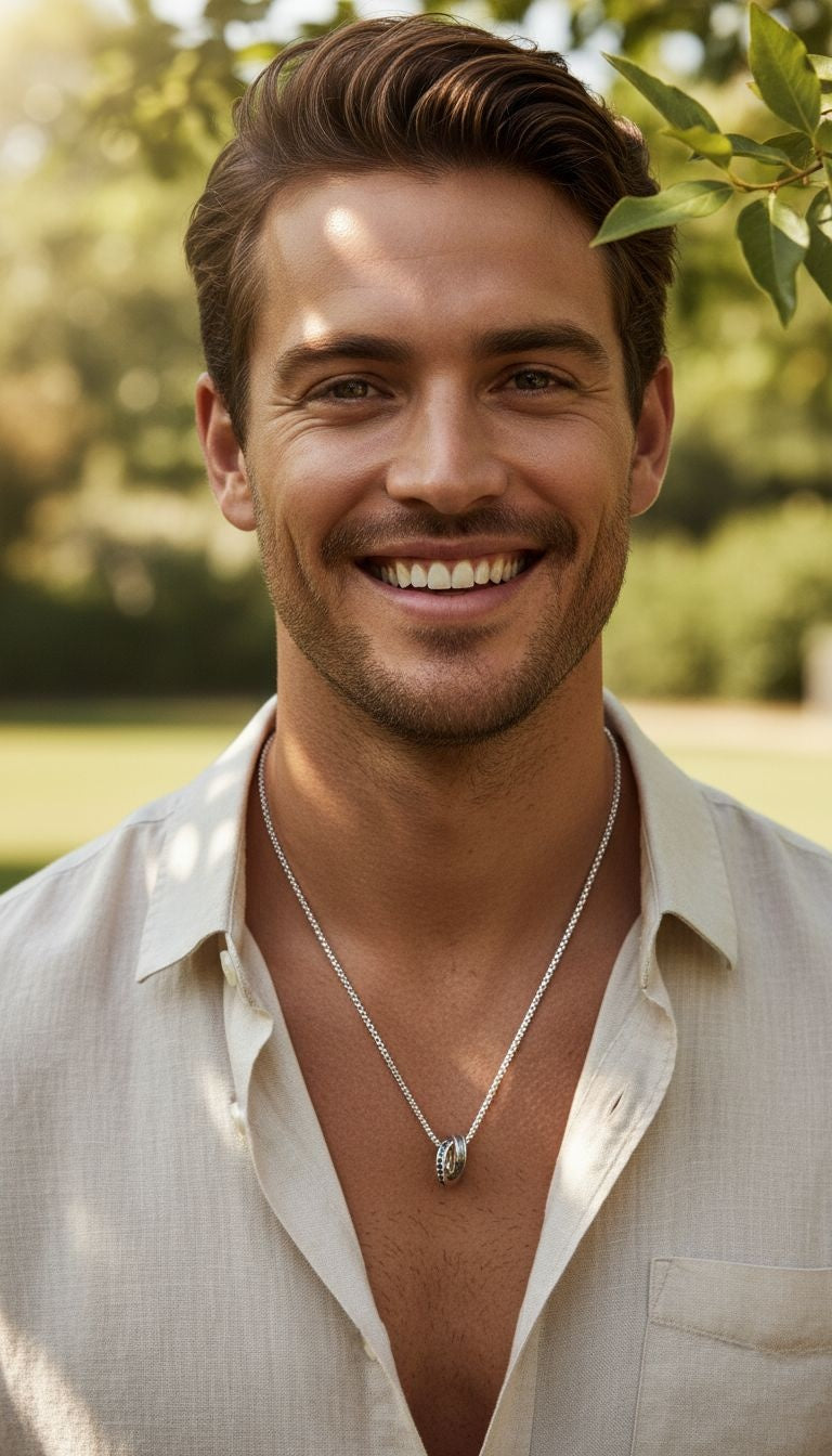 COLLIER EN ACIER PENDENTIF ANNEAUX ENTRELACES STRASS ONYX