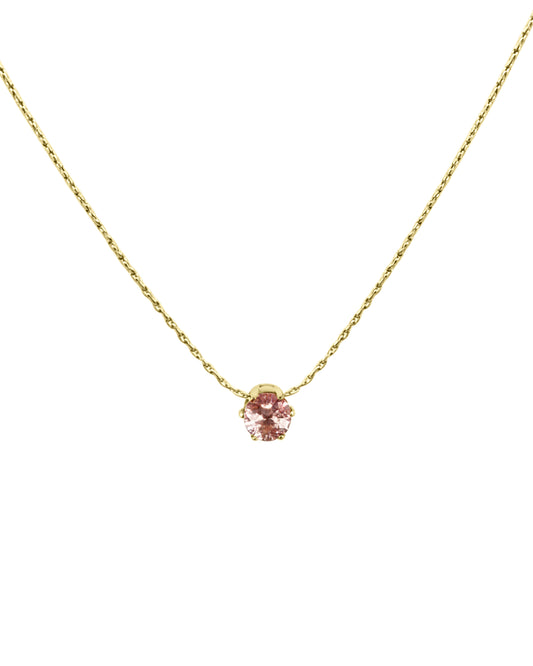 Gold-plated steel necklace with pink solitaire pendant