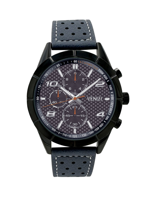 Venizi watch with midnight blue dial and perforated sport leather strap