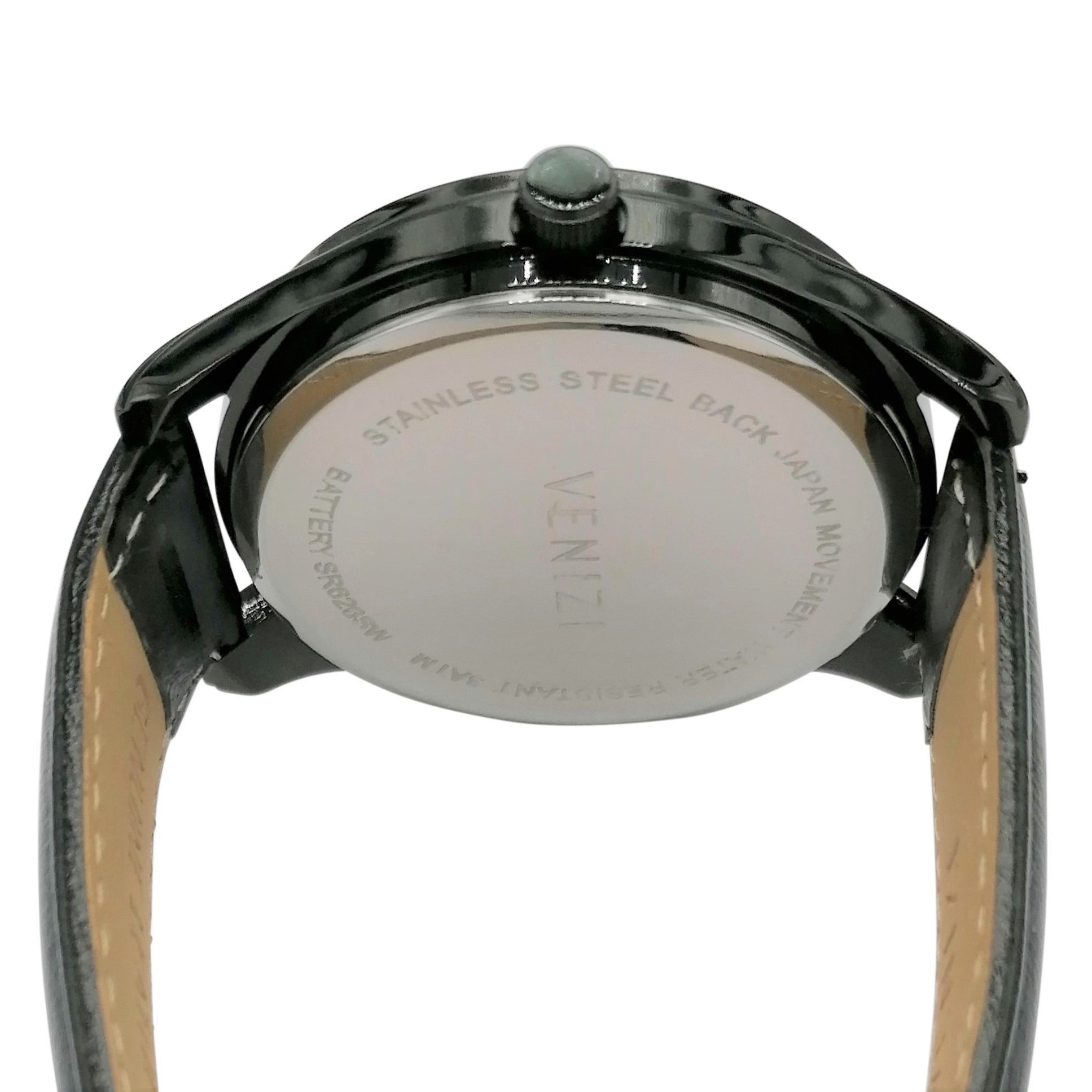 Montre Venizi noire bracelet cuir noir