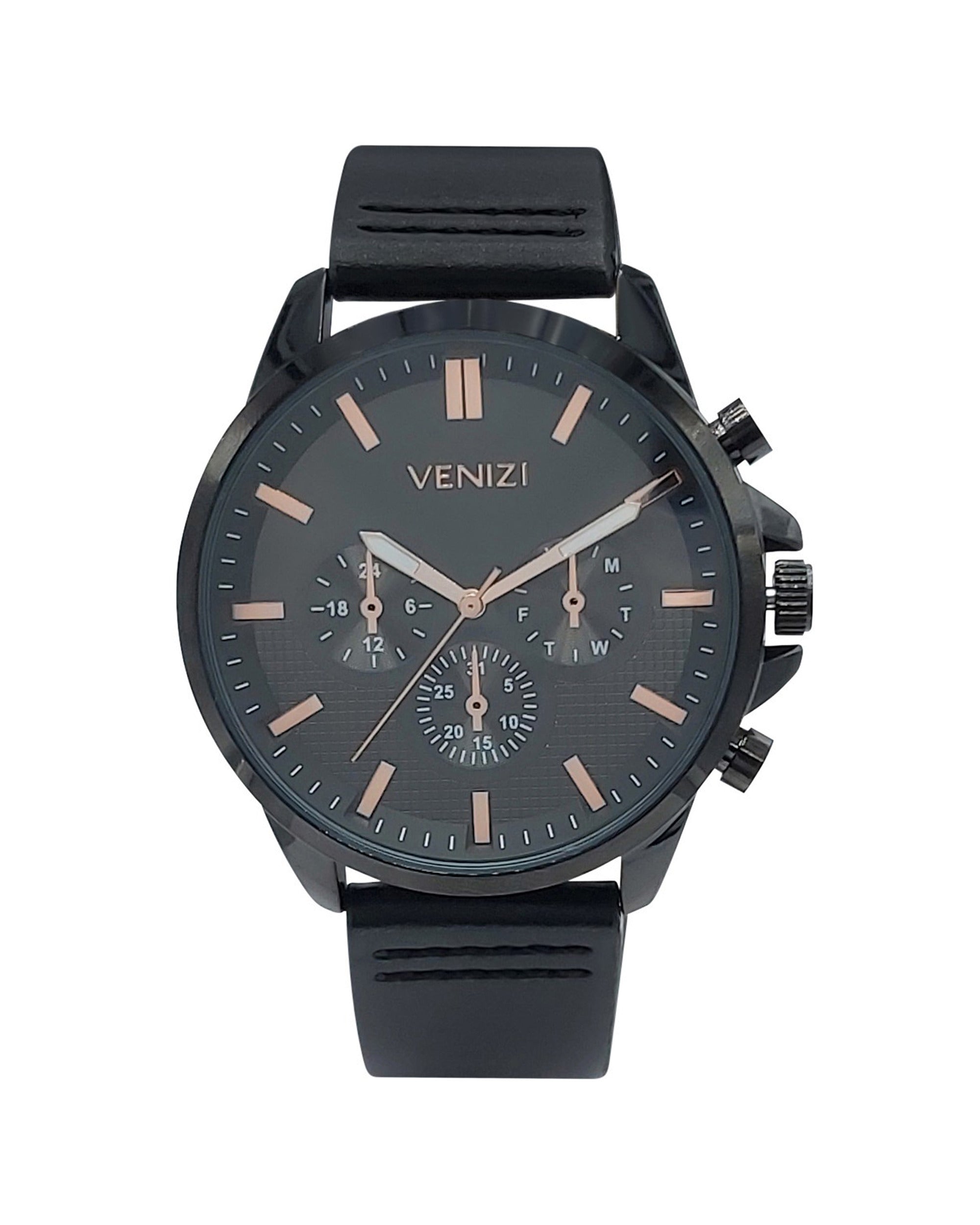 Montre homme Venizi en cuir noir cadran noir
