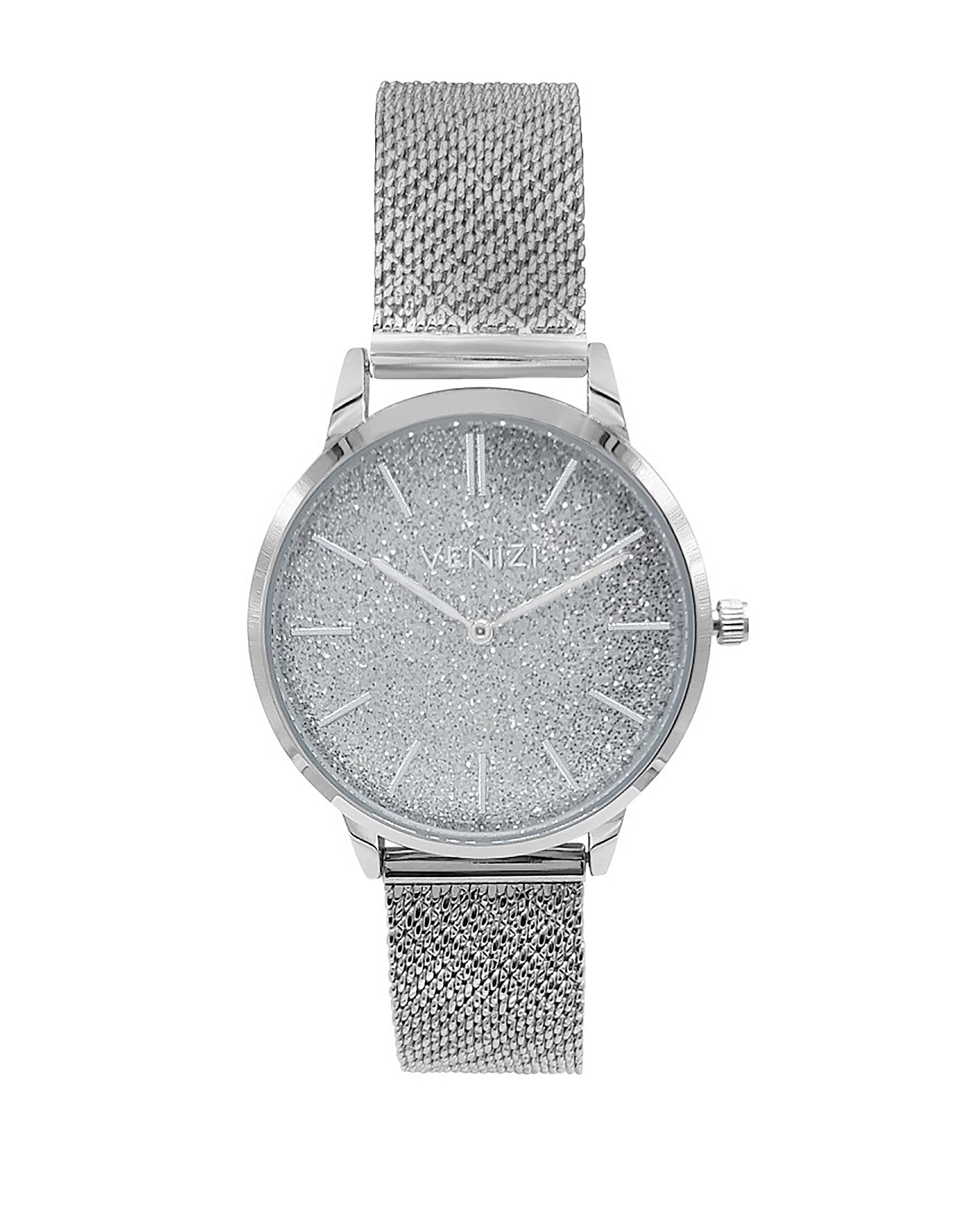 Montre pour femme argentée avec paillettes