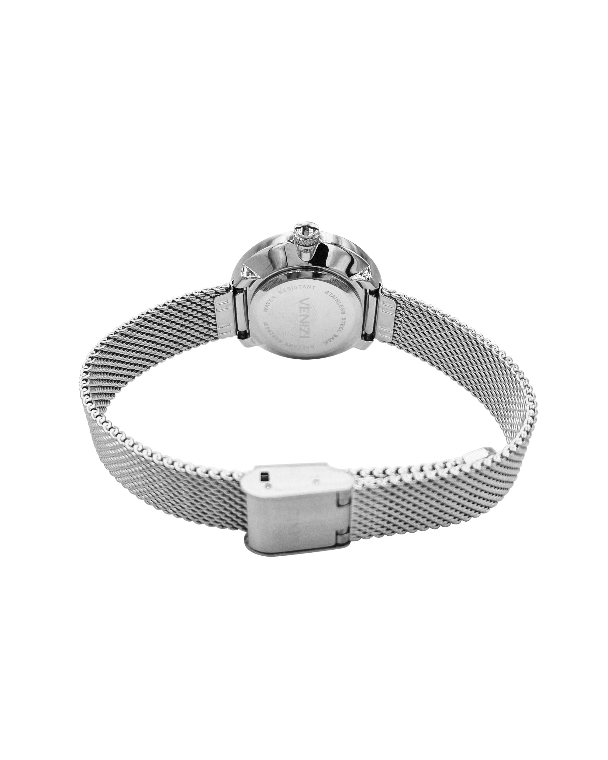 Montre Venizi argentée avec strass maille milanaise