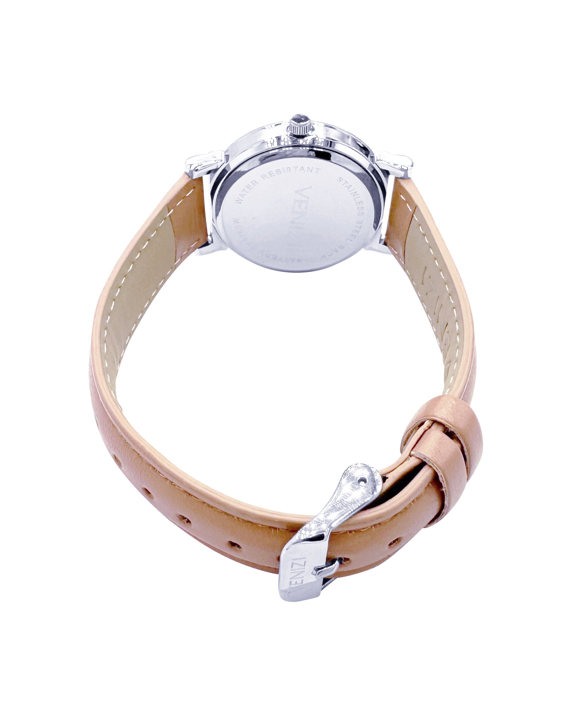 Montre Venizi argentée bracelet cuir brun