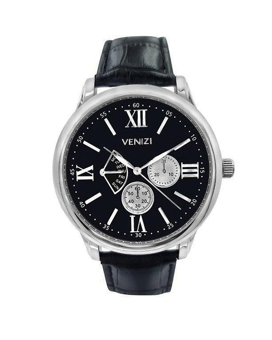Monte Venizi pour homme bracelet cuir et cadran noir