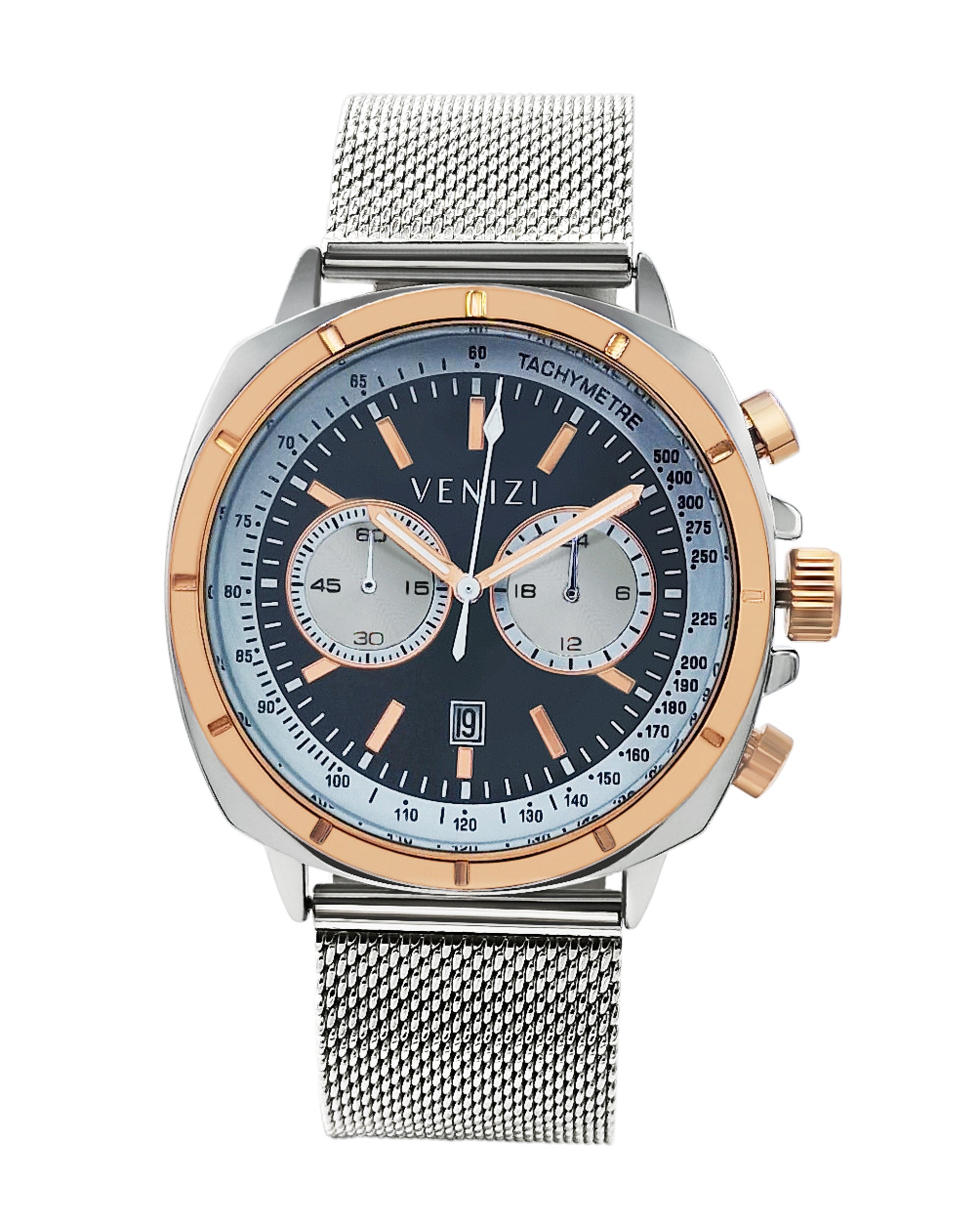 Montre Venizi argentée et rosé avec dateur bracelet métallique