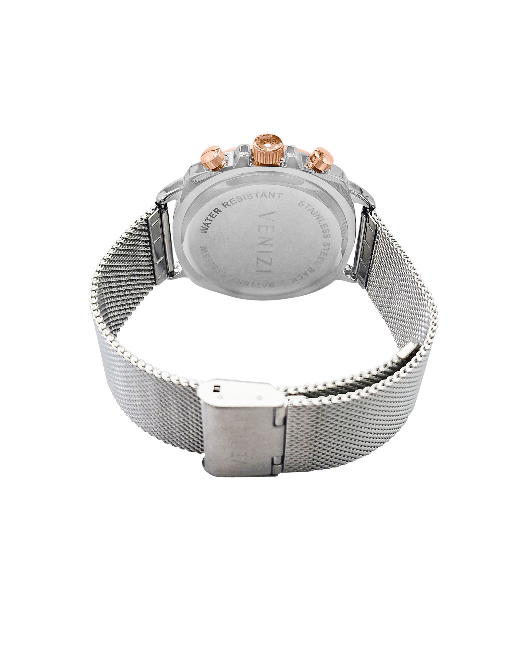 Montre Venizi argentée et rosé avec dateur bracelet métallique