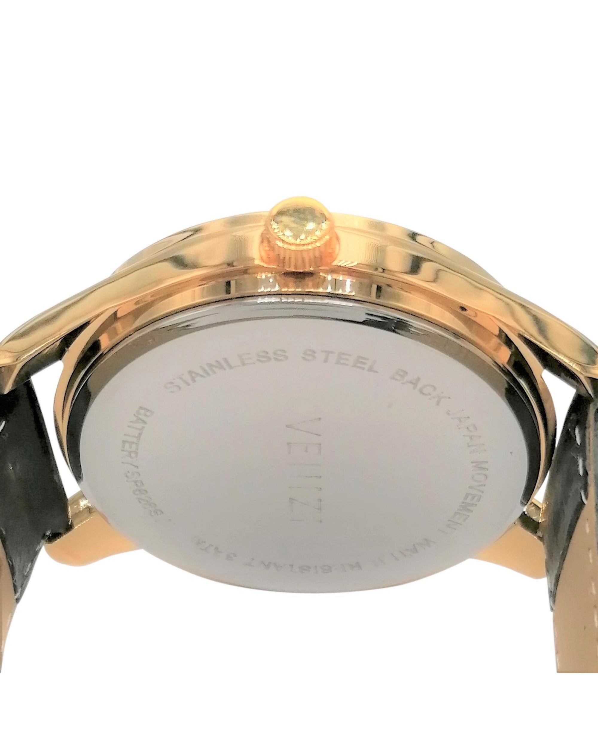 Montre homme classique en cuir noir et boitier doré