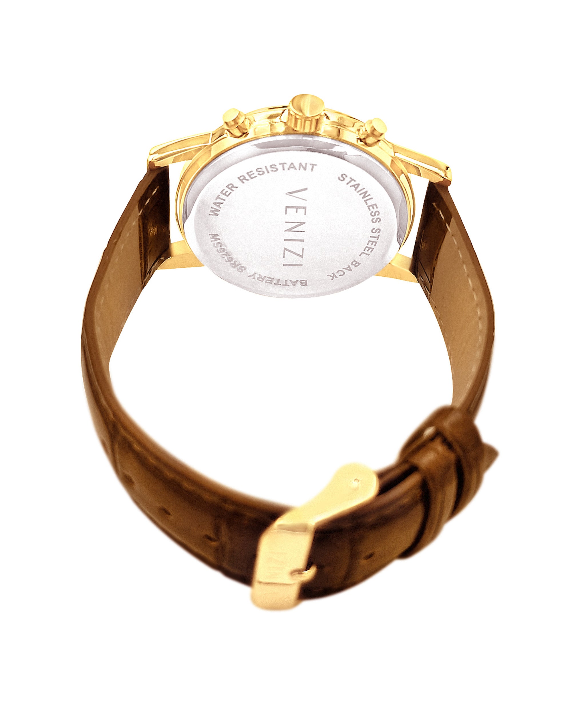 Montre Venizi dorée avec dateur bracelet cuir brun