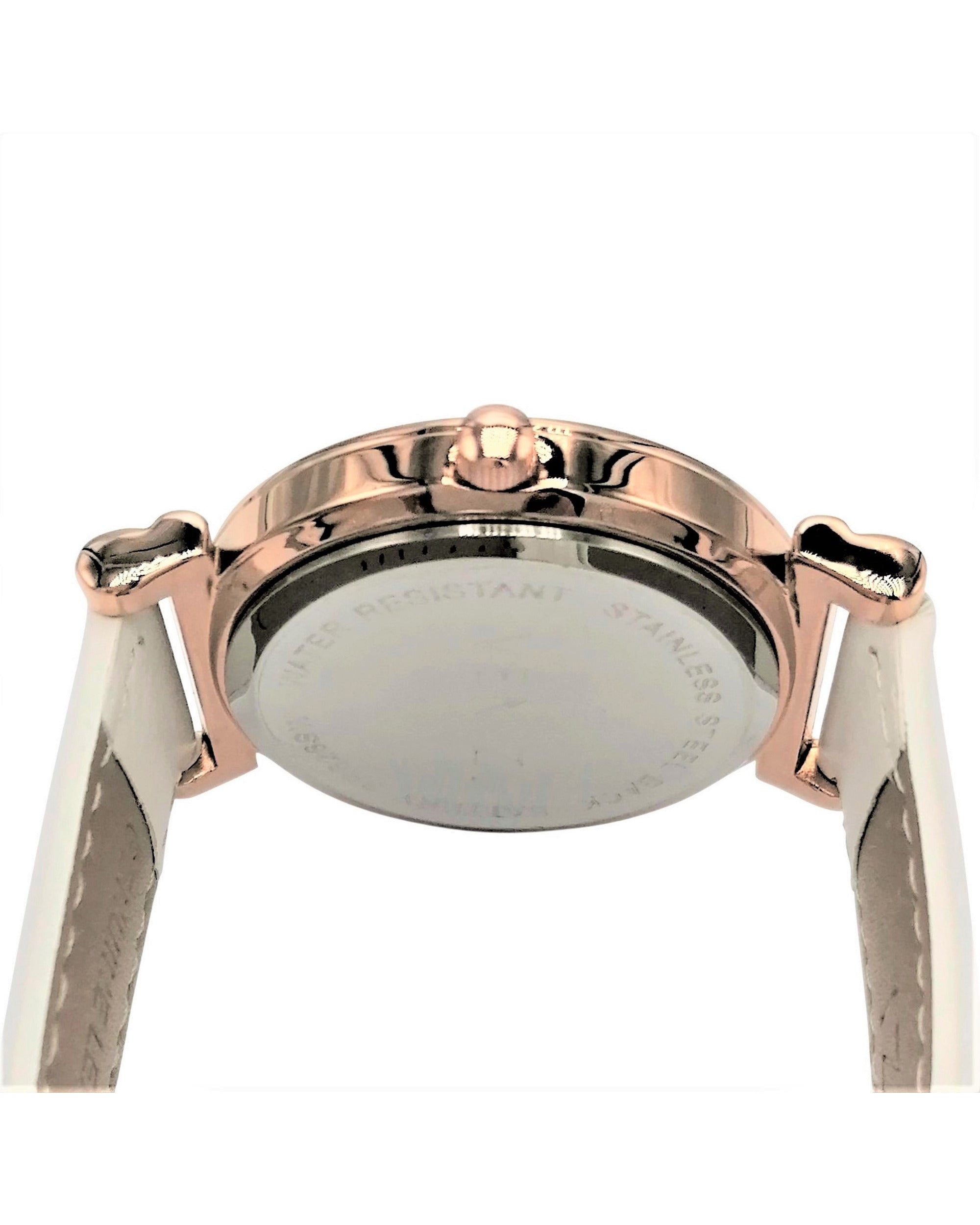 Montre en cuir blanc avec boîtier rosé et cadran blanc