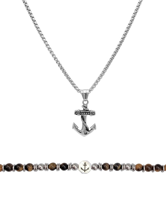 Steel jewelry set with anchor motivation
