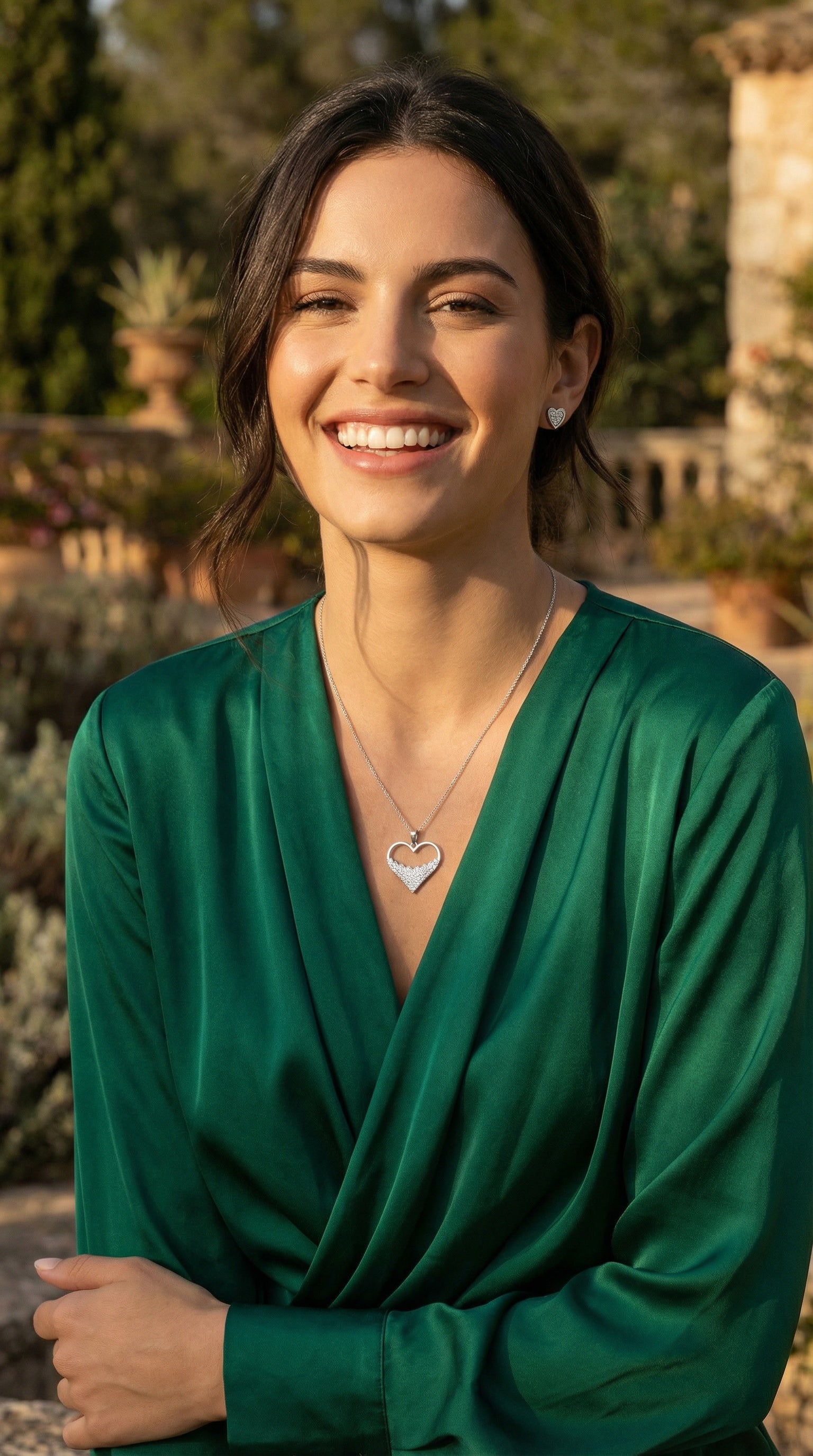 PARURE EN ACIER PENDENTIF COEUR AVEC STRASS