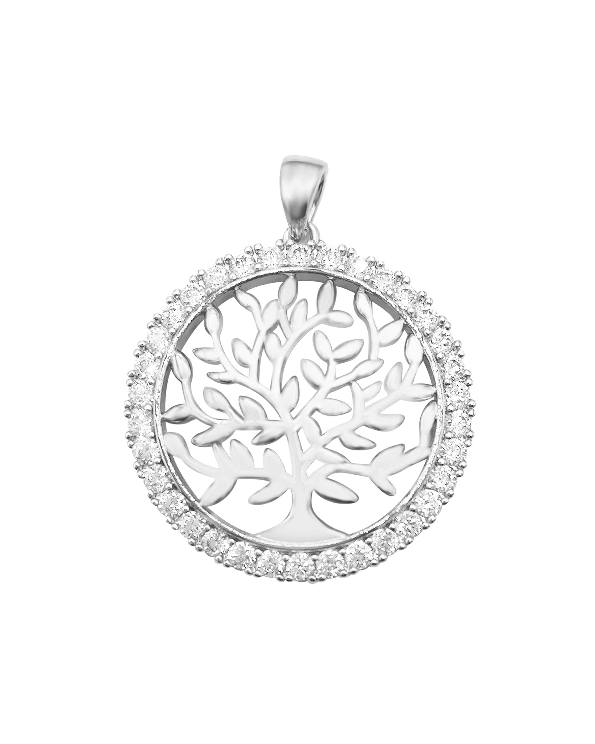 PENDENTIF EN ARGENT ARBRE DE VIE ET CERCLE AVEC PIERRES