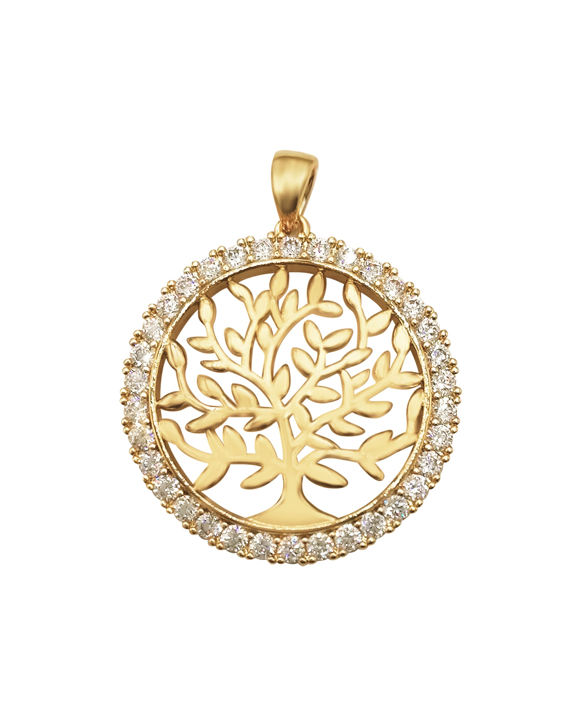 PENDENTIF EN PLAQUE OR ARBRE DE VIE AVEC PIERRES