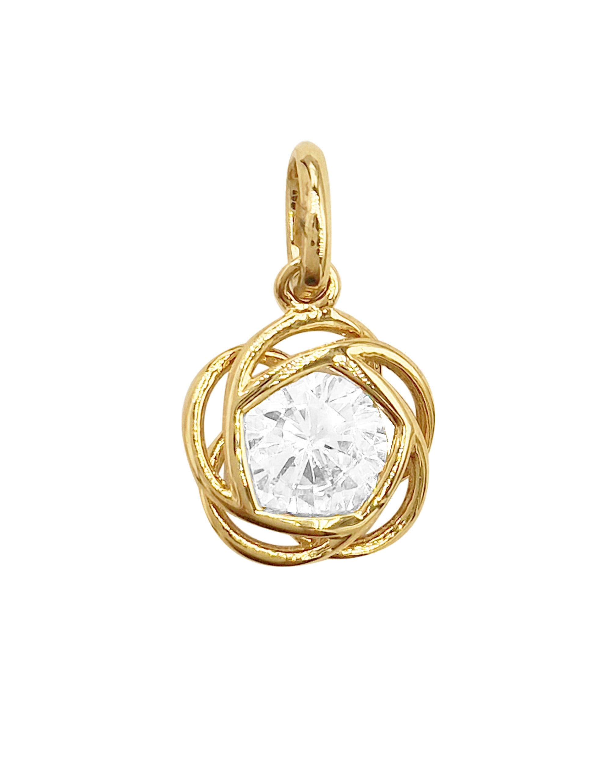 PENDENTIF EN PLAQUE OR FLEUR AVEC SOLITAIRE