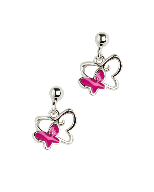 Boucles d'oreilles en argent papillons roses