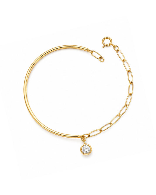 Bracelet semi jonc en plaqué or avec solitaire