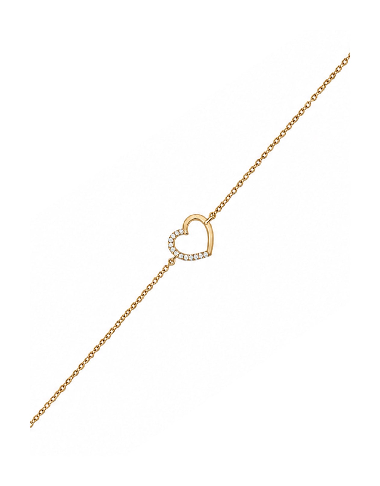 BRACELET EN PLAQUE OR AVEC COEUR DEMI ZIRCONIUM