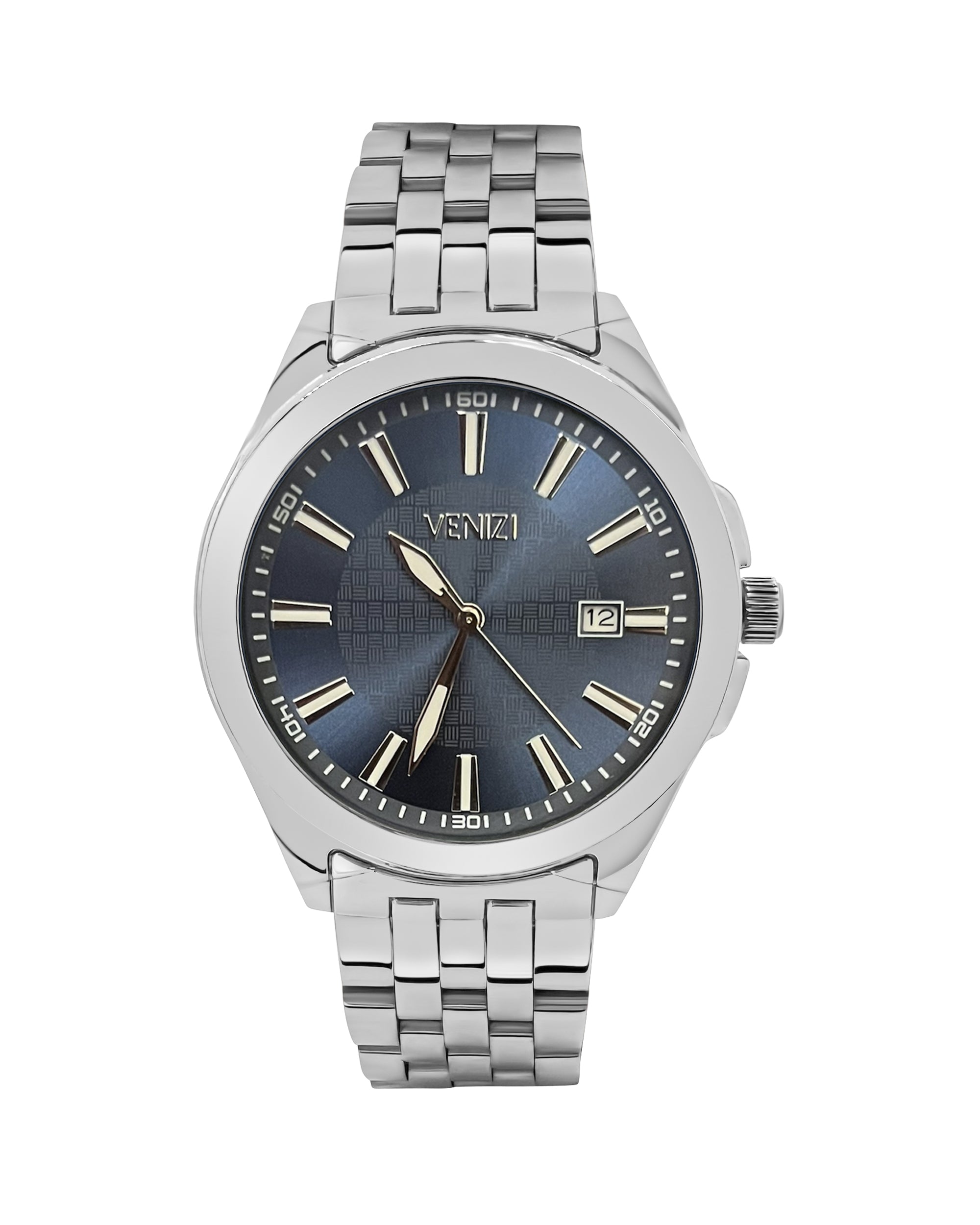 Zilveren Venizi horloge met middernachtblauwe wijzerplaat