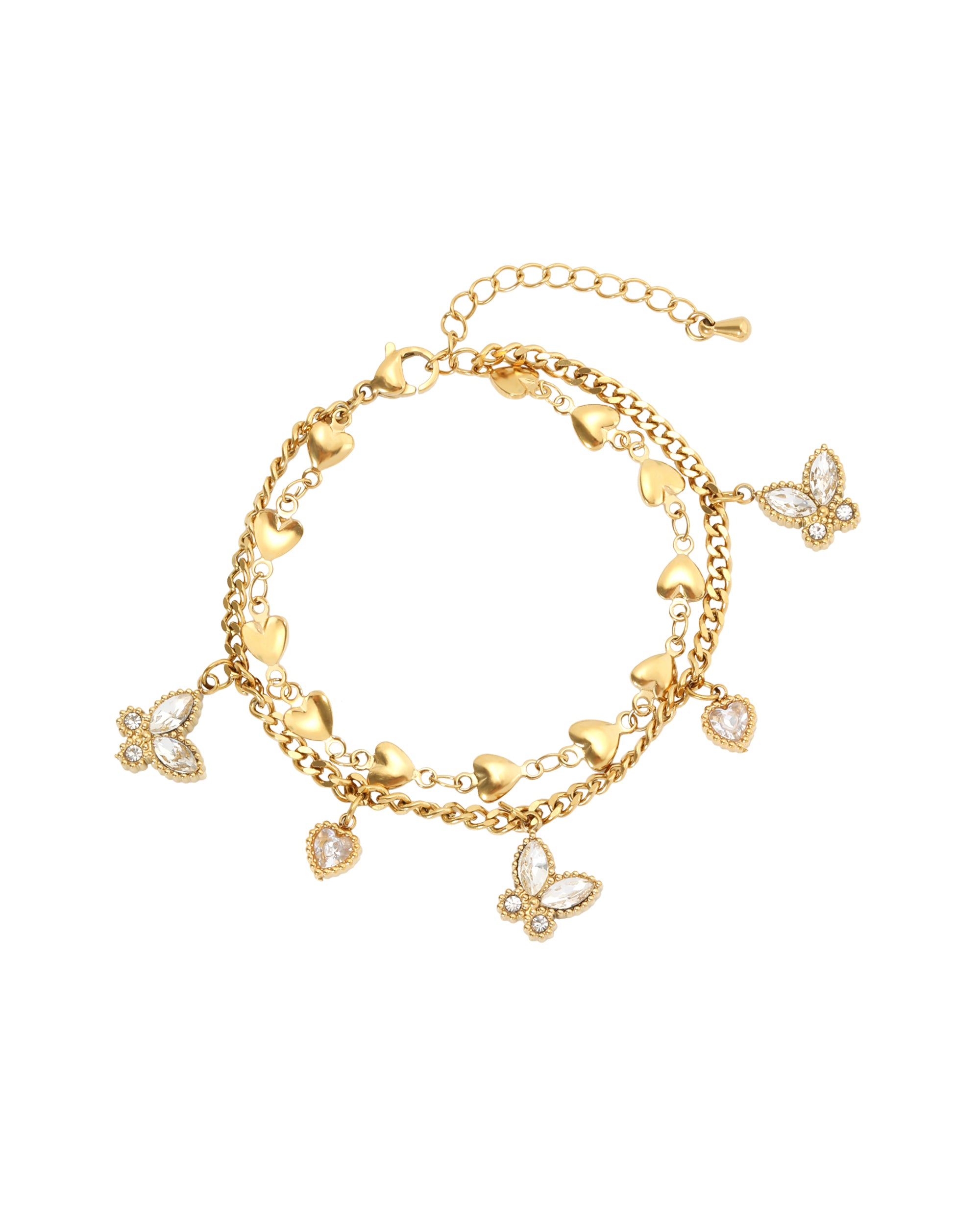 BRACELET EN ACIER DORE DOUBLE MAILLE AVEC CHARMS