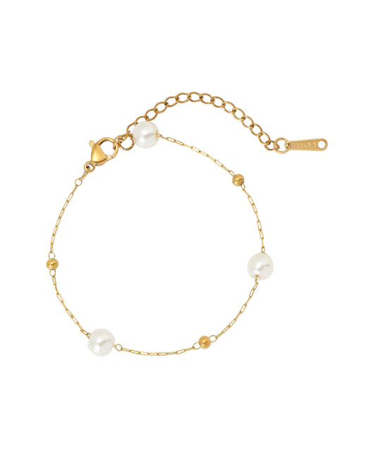 Bracelet en acier doré avec perles et billes lisses