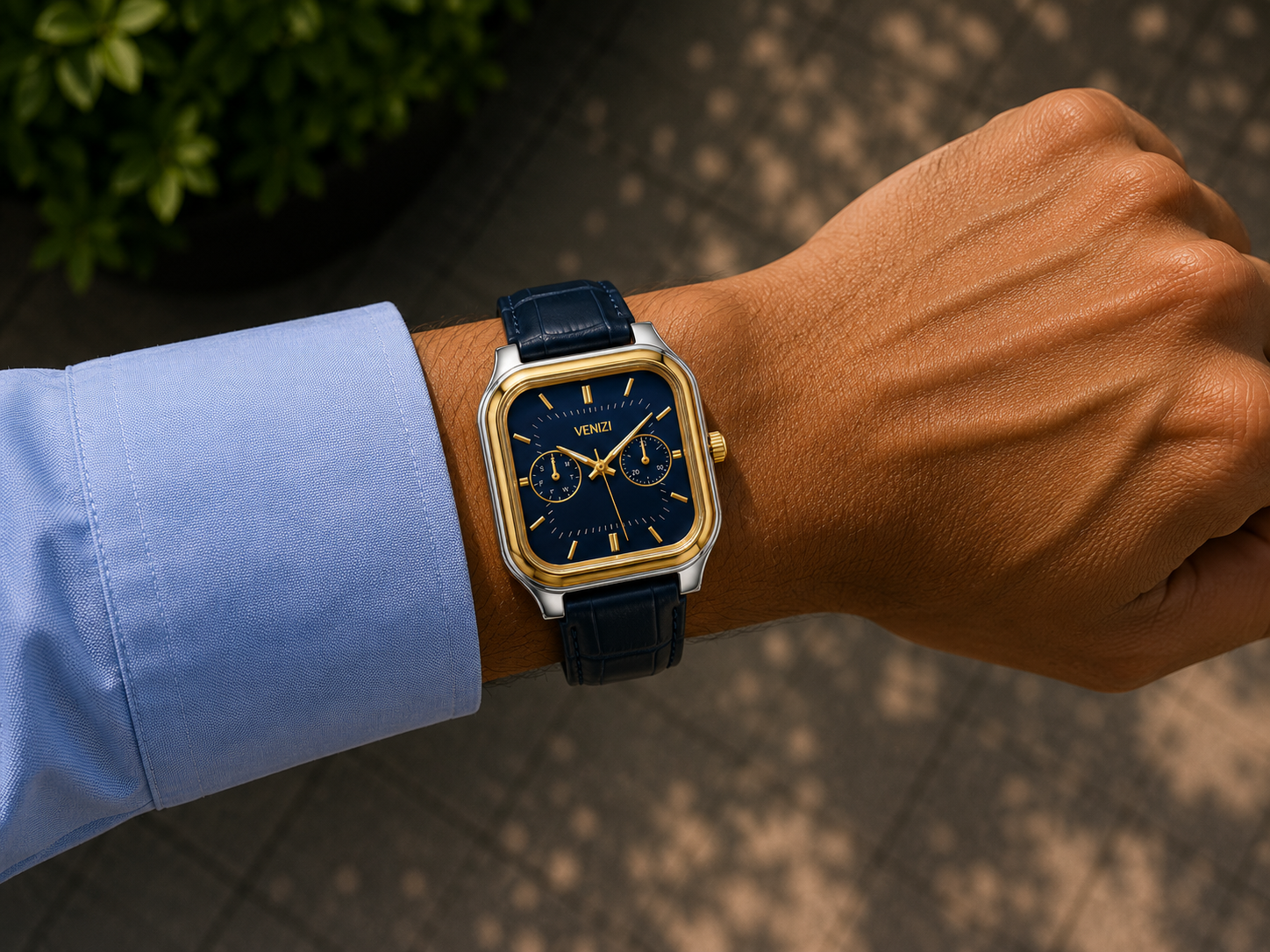 Montre Venizi carré avec cadran bleu nuit