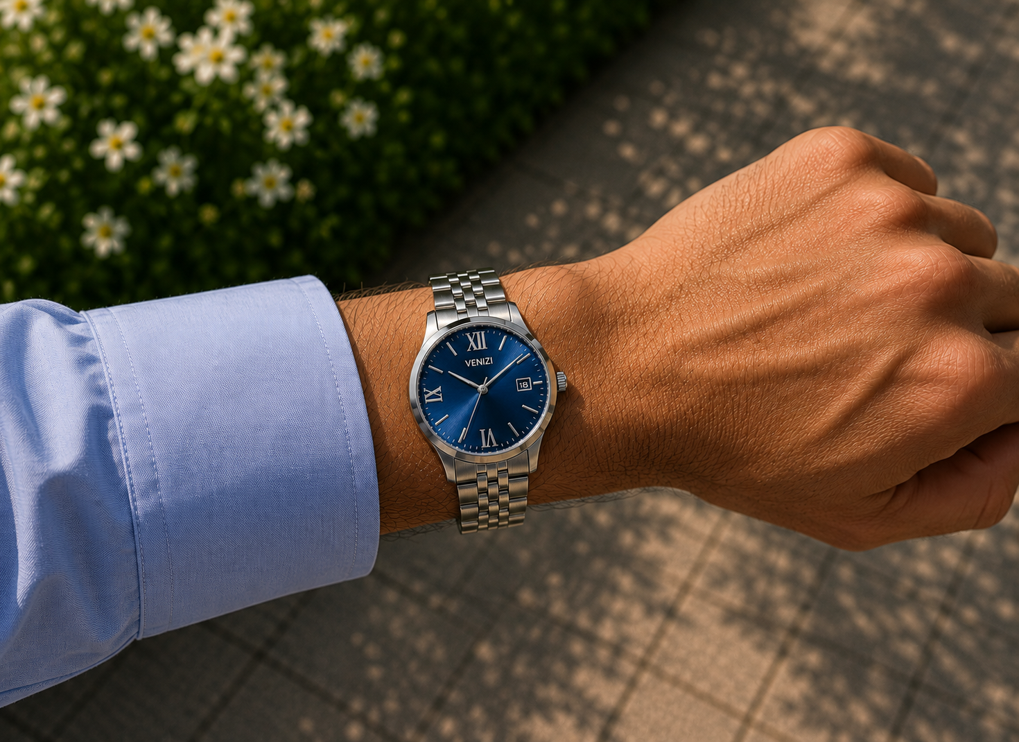 Montre Venizi argenté cadran bleu nuit