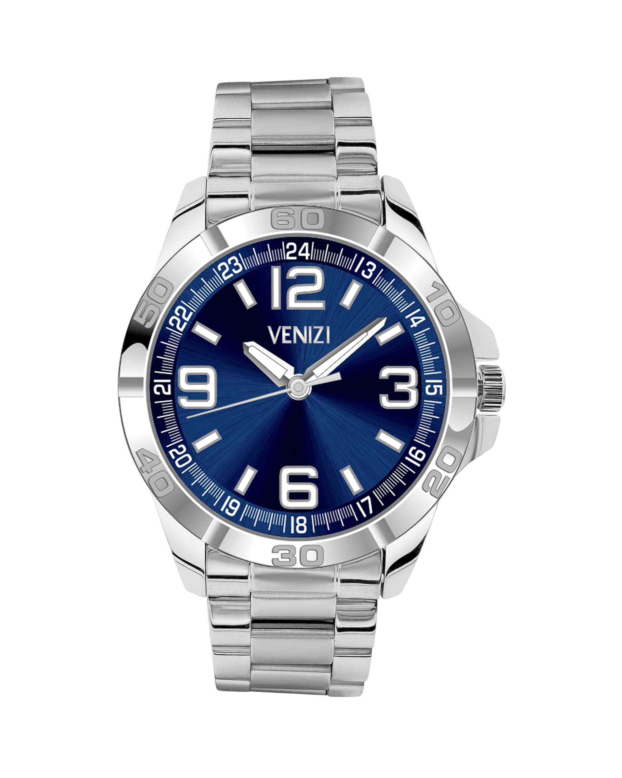 ZILVEREN VENIZI HORLOGE MET NACHTBLAUWE WIJZERPLAAT