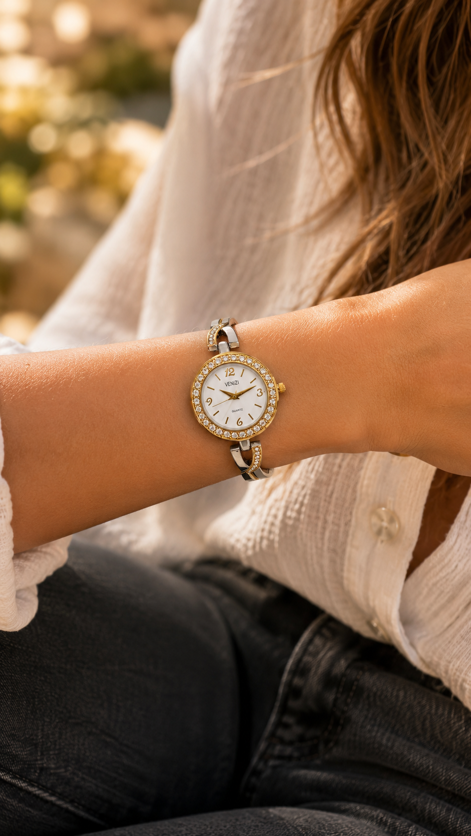 Montre Venizi bicolore cadran blanc et strass