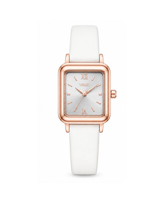 Montre blanche avec cadran carré argenté