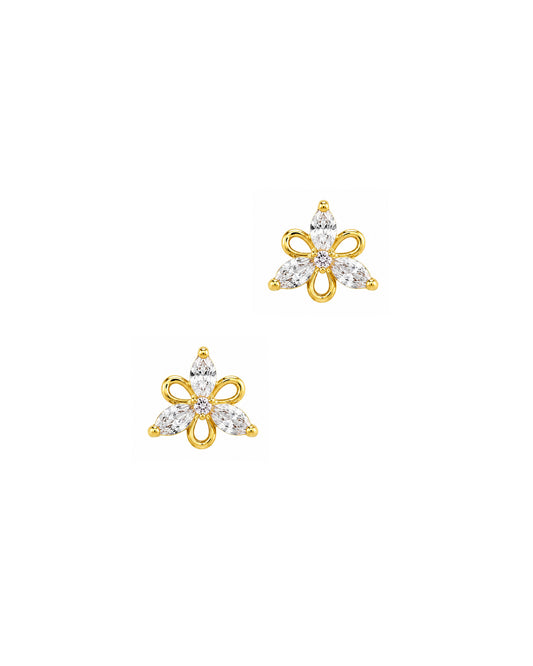 Boucles d'oreilles en plaqué or petite fleur avec zirconium