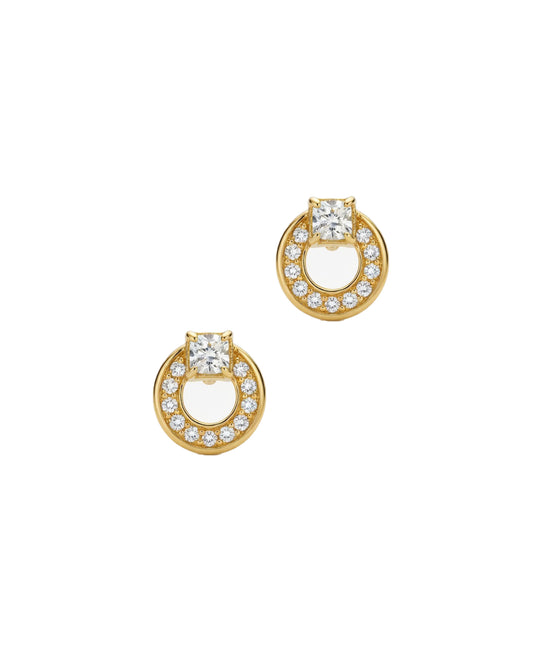 Boucles d'oreilles en plaqué or cercle en zirconium avec solitaire carré