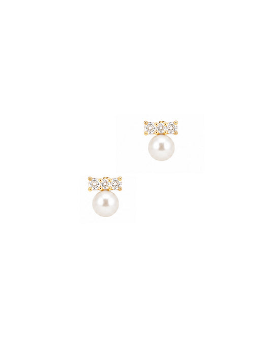 Boucles d'oreilles en plaqué or perle avec barre en zirconium