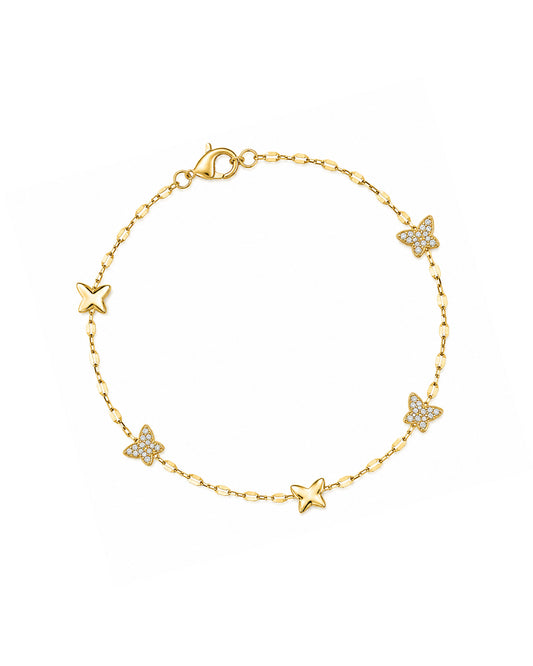 Bracelet en plaqué or avec papillons lisse et zirconium