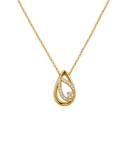 Collier en plaqué or pendentif double goutte avec zirconium + solitaire