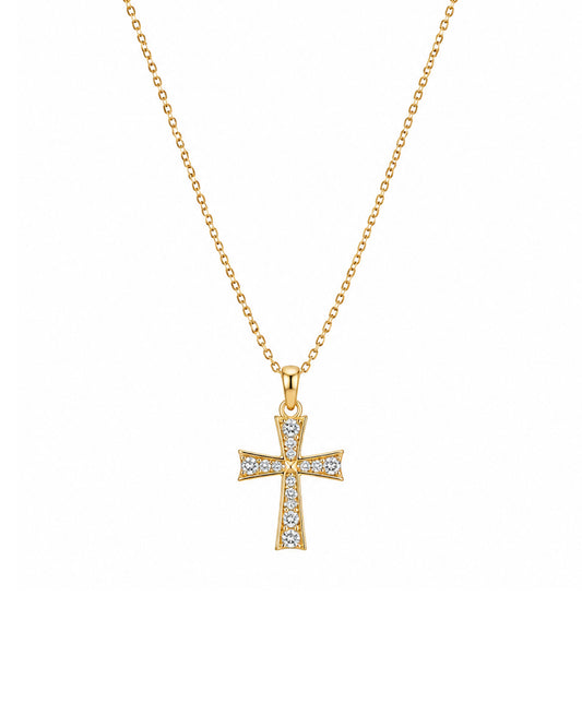 Collier en plaqué or pendentif croix avec zirconium
